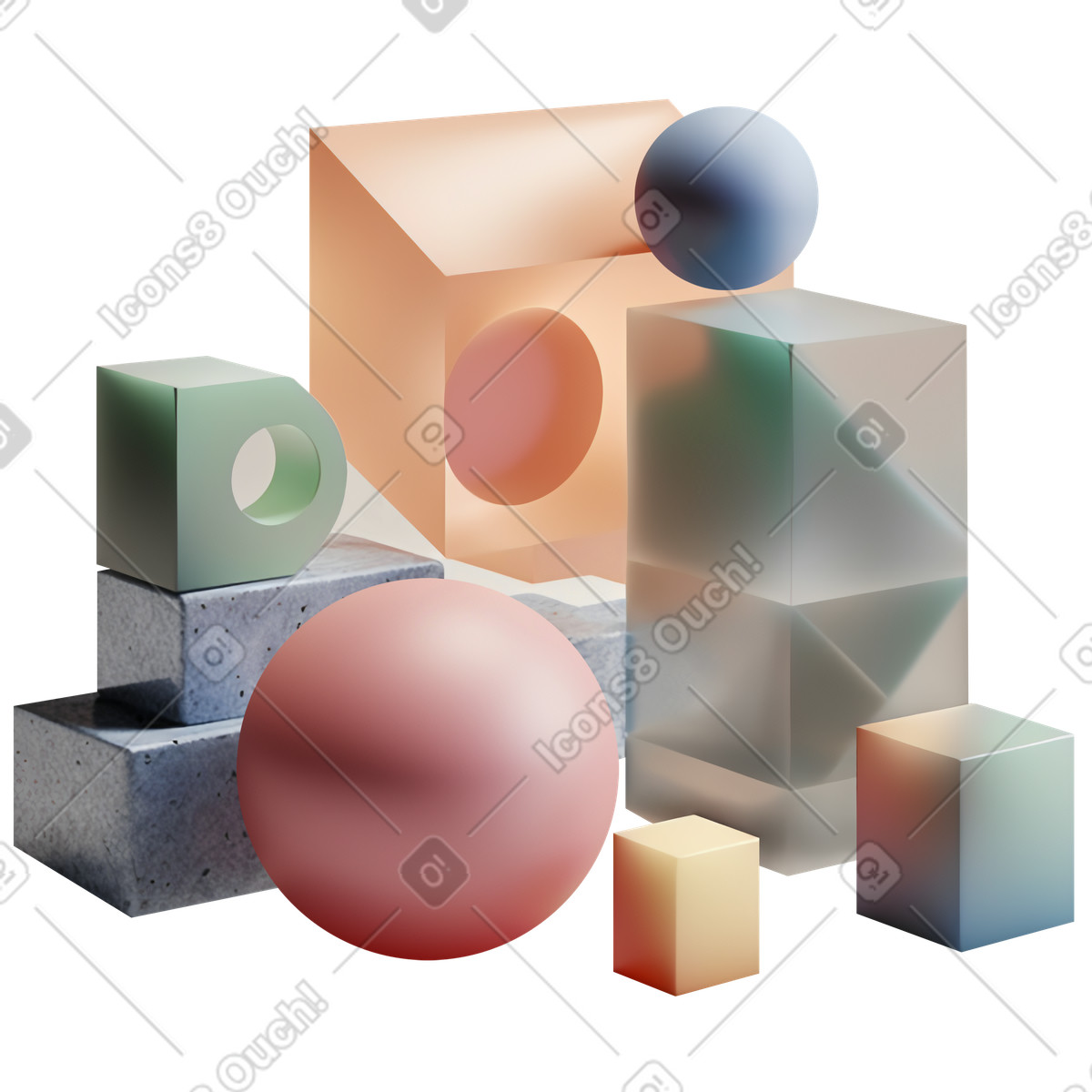 Composizione astratta con oggetti colorati illustrazione in stile 3D Construction scarica in PNG, SVG
