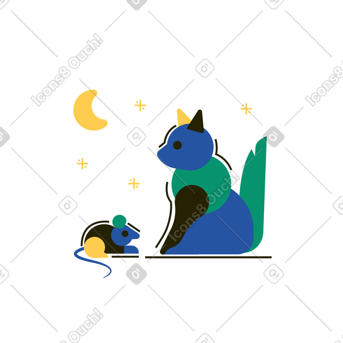 下载 Spot 风格的 猫和老鼠 插画，支持 PNG、SVG 格式