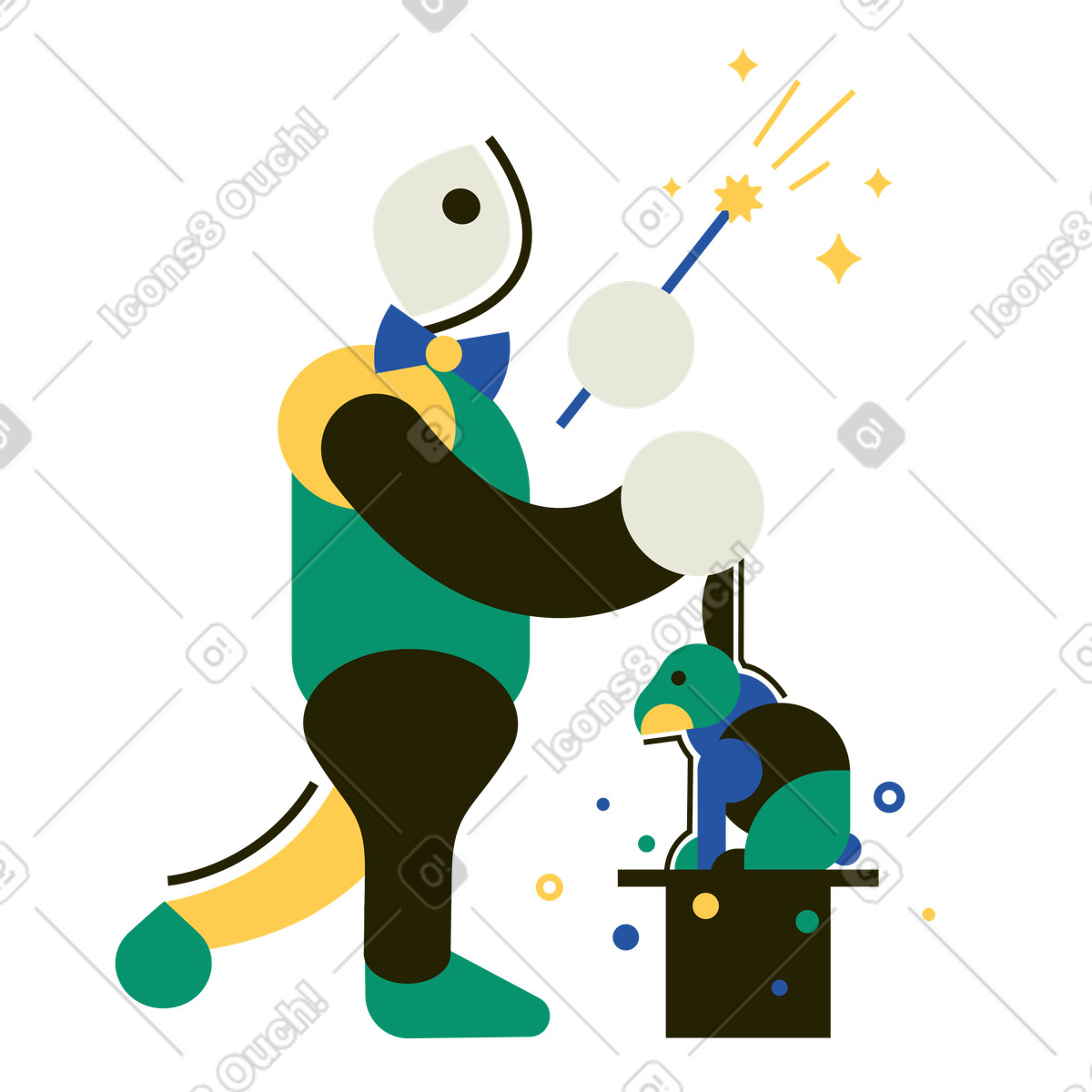 Spot スタイルの 帽子からウサギを抜く魔術師 のイラストをPNG、SVG形式でダウンロード
