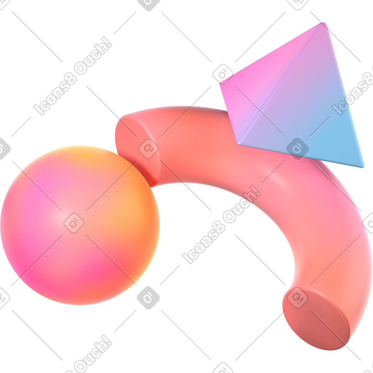 Ilustración Composición con esfera, mitad de toro y pirámide en estilo 3D Glassy a descargar en PNG SVG