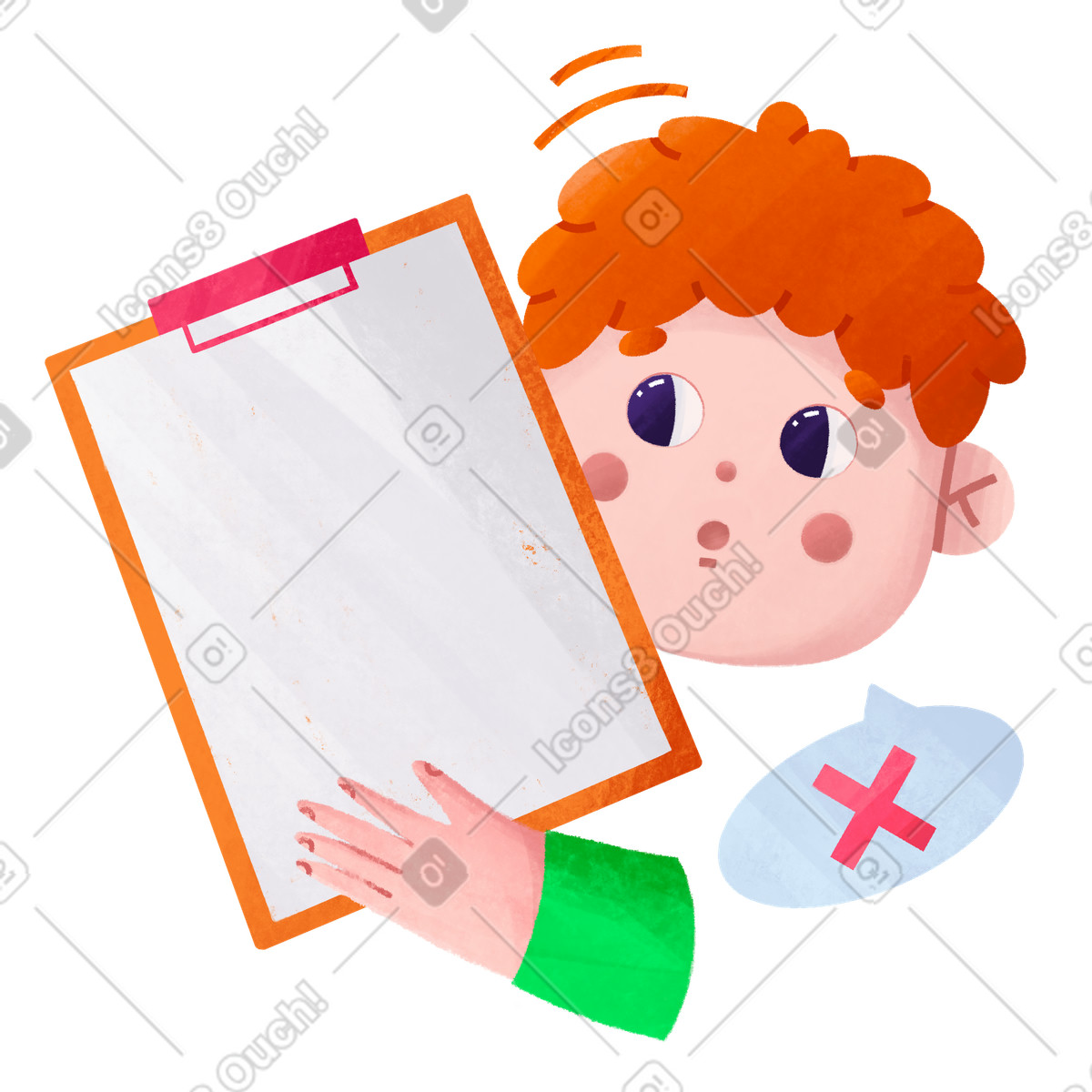 Redheaded guy is surprised that the list in his hands is empty illustration in PNG, SVG