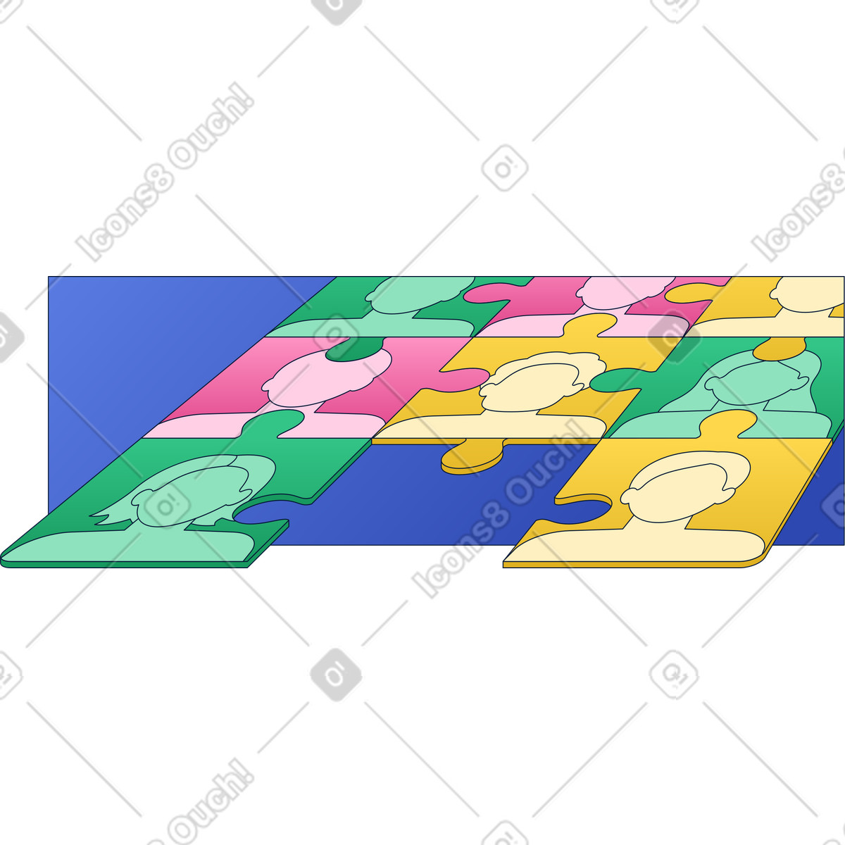 Frame with puzzles of people illustration in Neat style download in PNG, SVG