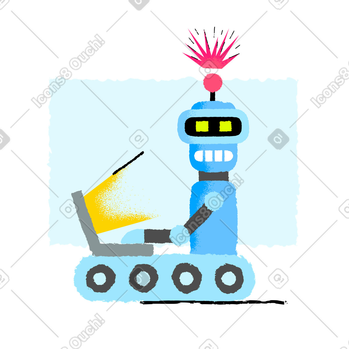 Robot with laptop indicating an error illustration in PNG, SVG