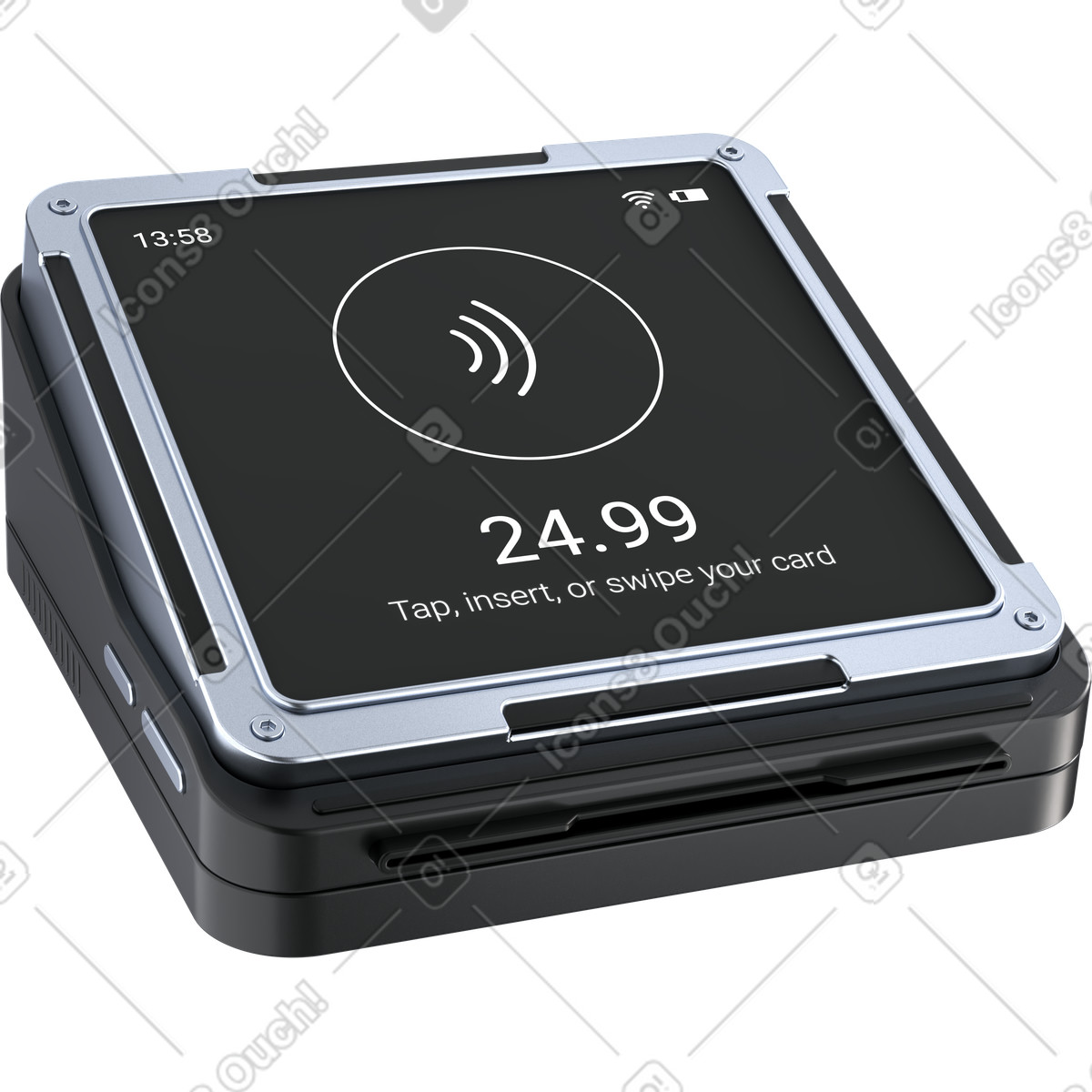 下载 3D Pro 风格的 Pos terminal for nfc contactless payment at retail checkout counter 插画，支持 PNG、SVG 格式