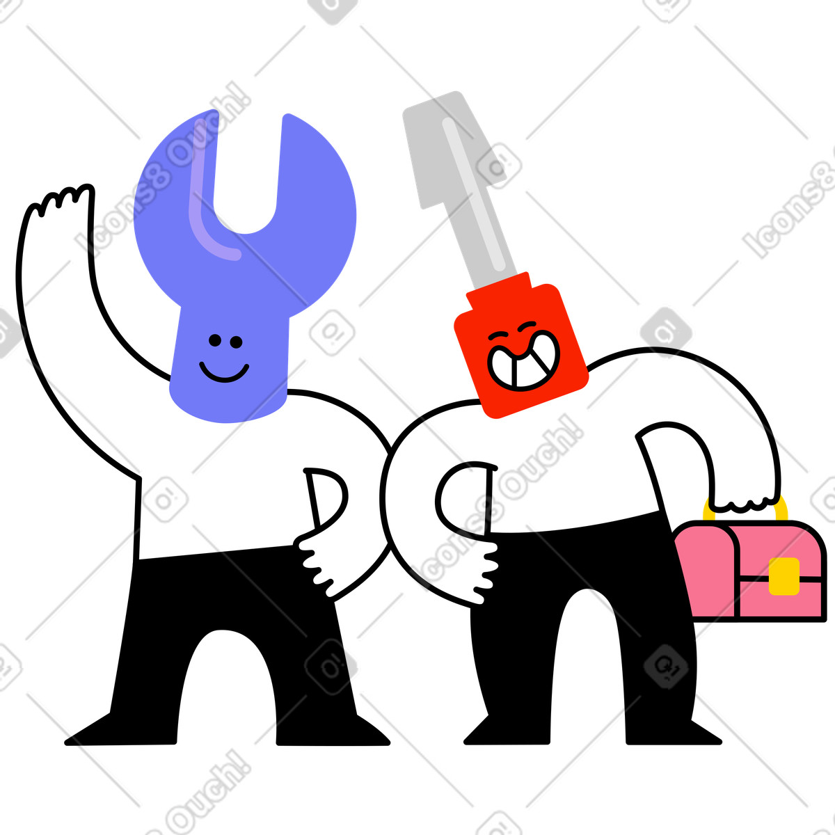 Characters about to perform maintenance illustration in Giggle style download in PNG, SVG