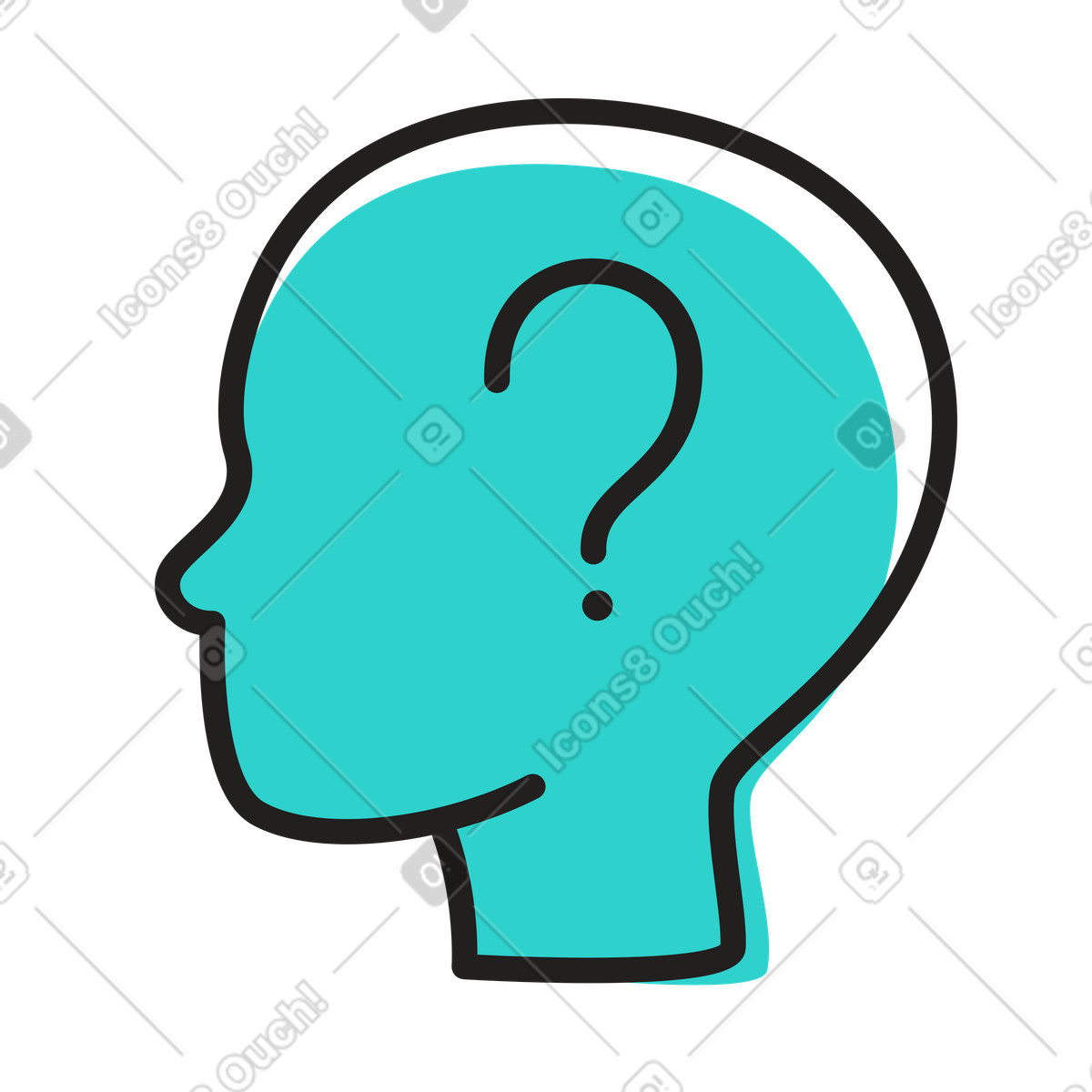 Human head profile with question mark for psychology illustration in Little style download in PNG, SVG