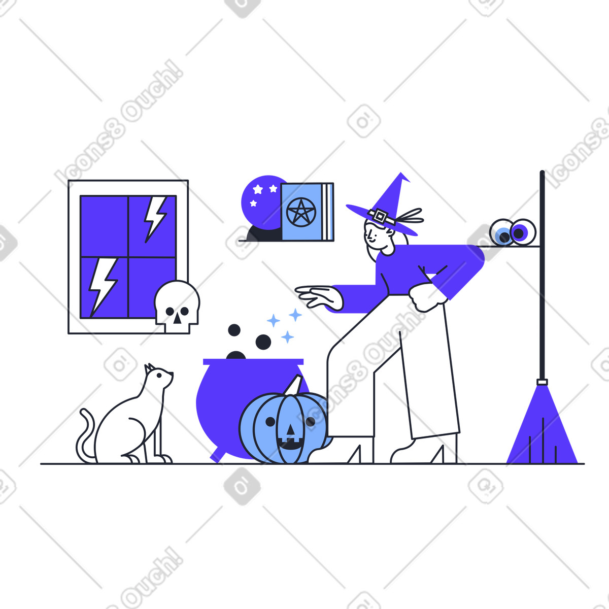 Pablita スタイルの ハロウィーンの準備 のイラストをPNG、SVG形式でダウンロード
