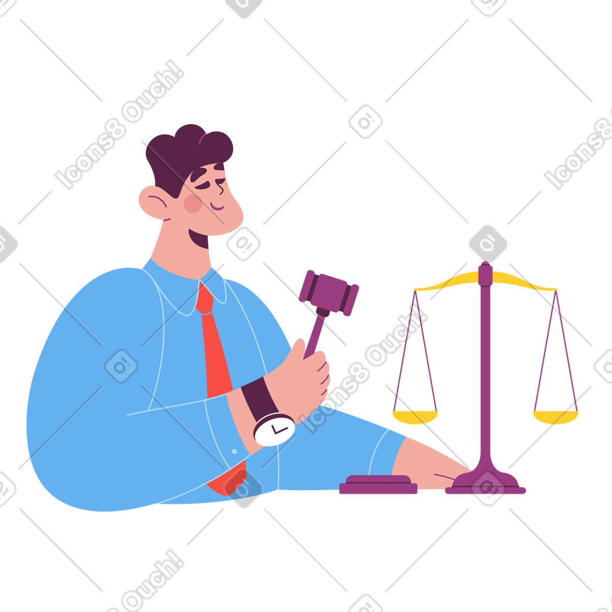 Ilustración Juez con mazo y balanza de justicia en estilo Sammy a descargar en PNG SVG