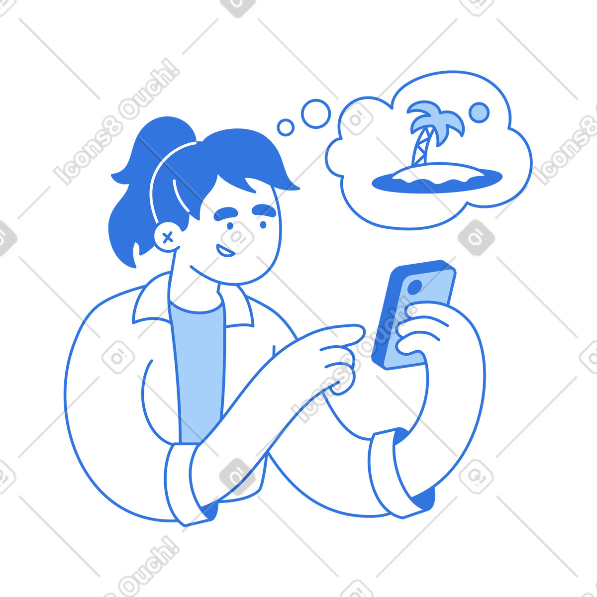 Browsing travel options on smartphone, holiday booking and vacation planning illustration in Sky style download in PNG, SVG