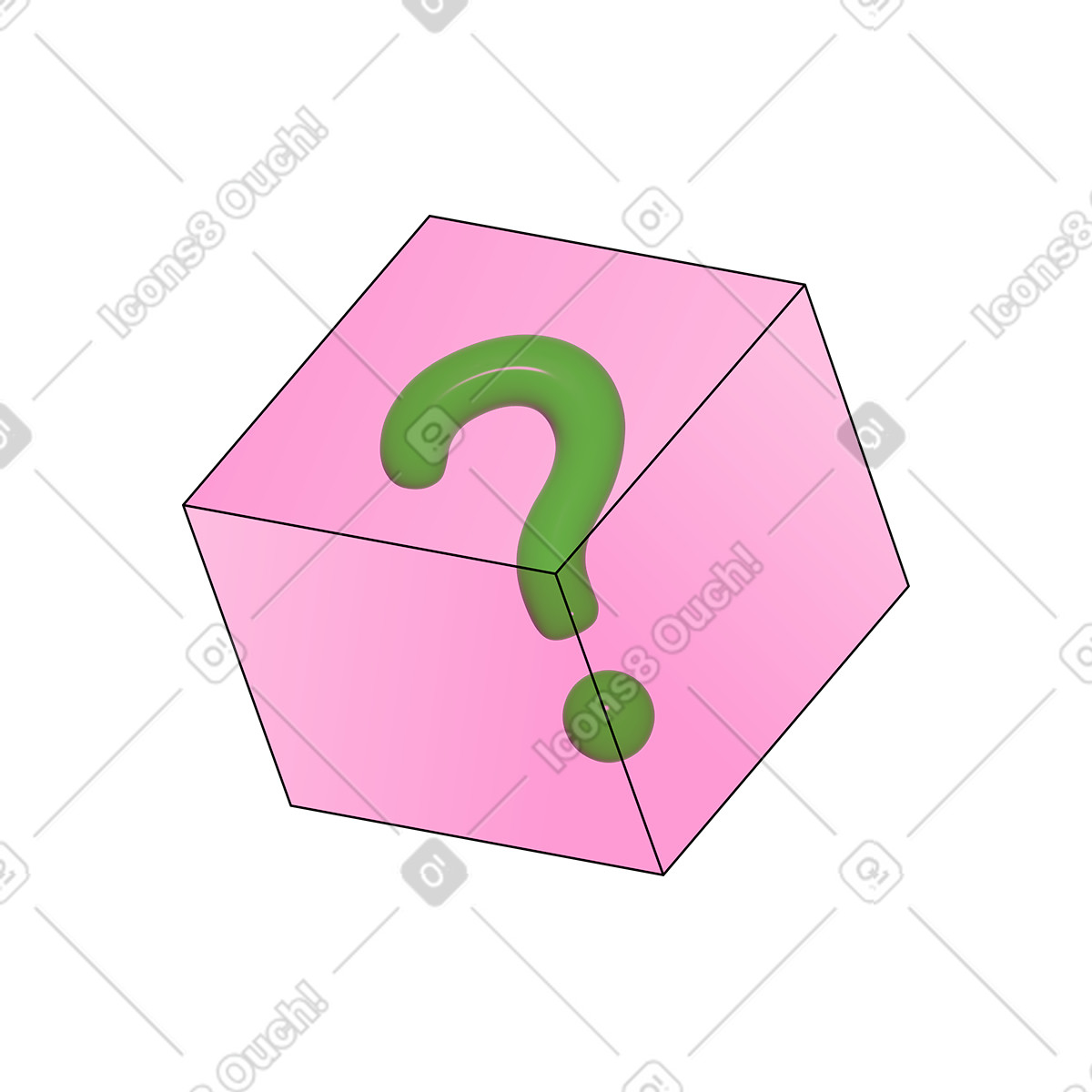 Fragezeichen in einem würfel-Illustration im Pop-Stil als Download PNG, SVG