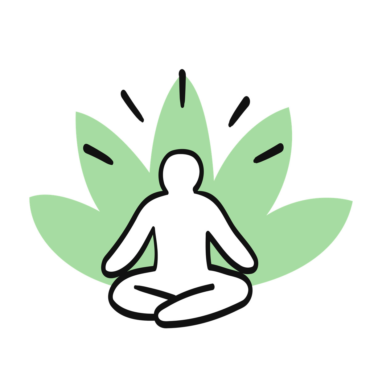 Ilustración Meditation silhouette sitting cross legged with green lotus leaves en estilo Organic a descargar en PNG y SVG