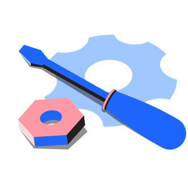 A screwdriver and nut with a gear - Editorial style illustration