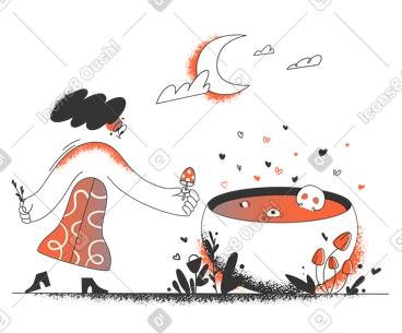 Witch putting ingredients into a cauldron PNG, SVG