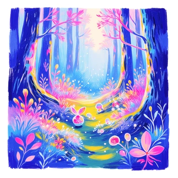 An enchanted forest is filled with tall, ancient trees with thick trunks and expansive canopies. The ground is covered with vibrant green moss and scattered with colorful, luminous plants emitting a soft glow in various shades of blue, purple, and pink. Among the plants, small, mystical creatures with delicate wings and shimmering scales flit about, blending in with the radiant flora. Some creatures have large, expressive eyes and soft, feathery bodies, while others resemble tiny, glowing orbs. The air is filled with a magical shimmer, and the atmosphere is alive with the sounds of rustling leaves and gentle whispers.