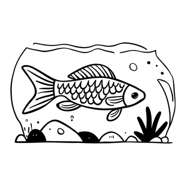 A fish with intricate scales that exhibit a variety of patterns is swimming gracefully in a clear, flowing stream. The water is gently rippling around the fish, creating a dynamic scene. The fish's body is elongated, with flowing fins trailing behind it, enhancing its movement through the water. Light reflects off the scales, casting intricate patterns on the rocky bottom of the stream. Surrounding the fish, there are small pebbles and aquatic plants, adding depth to the underwater environment.