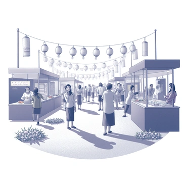 A vibrant Tet festival scene with colorful lanterns and traditional decorations.