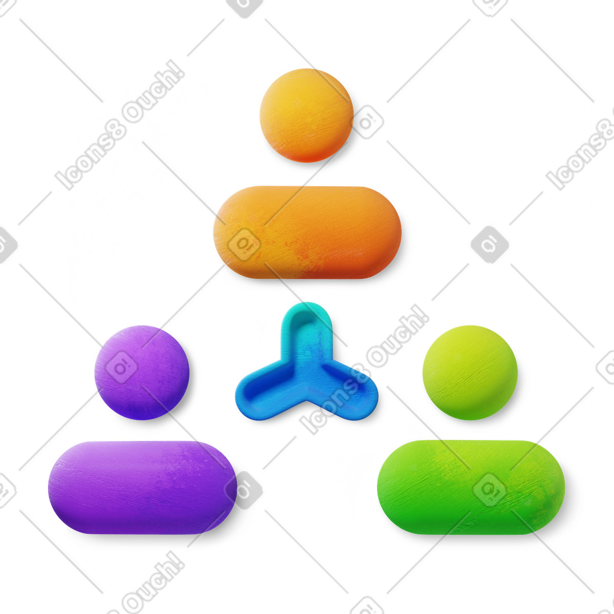 Illustration Team collaboration network with colorful avatars connected around central hub dans le style 3D Microsoft Fluent à télécharger aux formats PNG, SVG