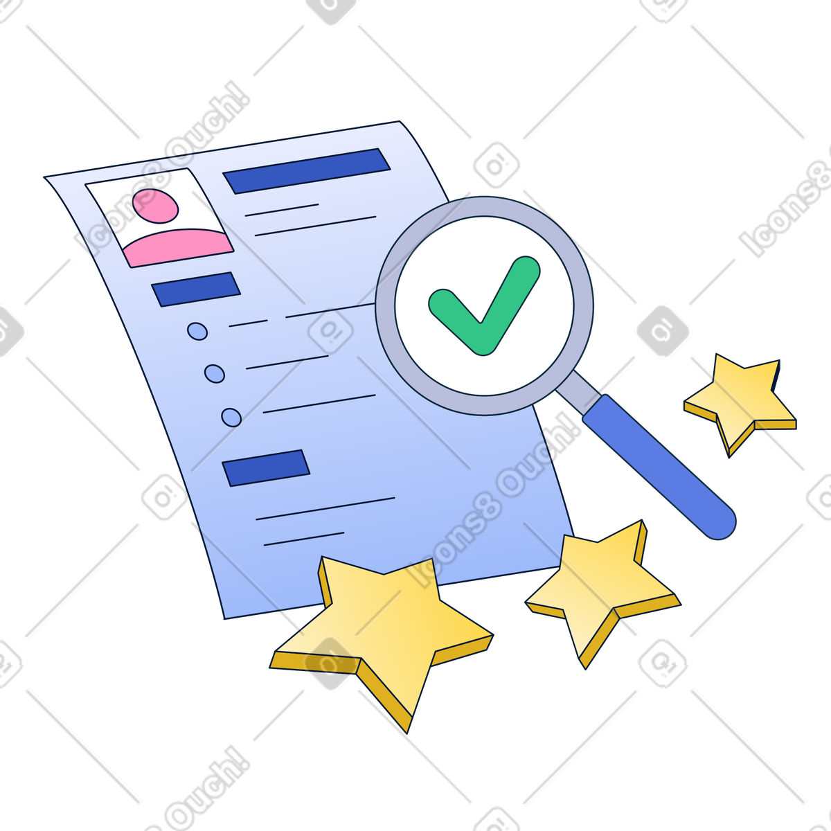 Checking resume for qualifications, Job candidate selection or recruitment illustration in Neat style download in PNG, SVG