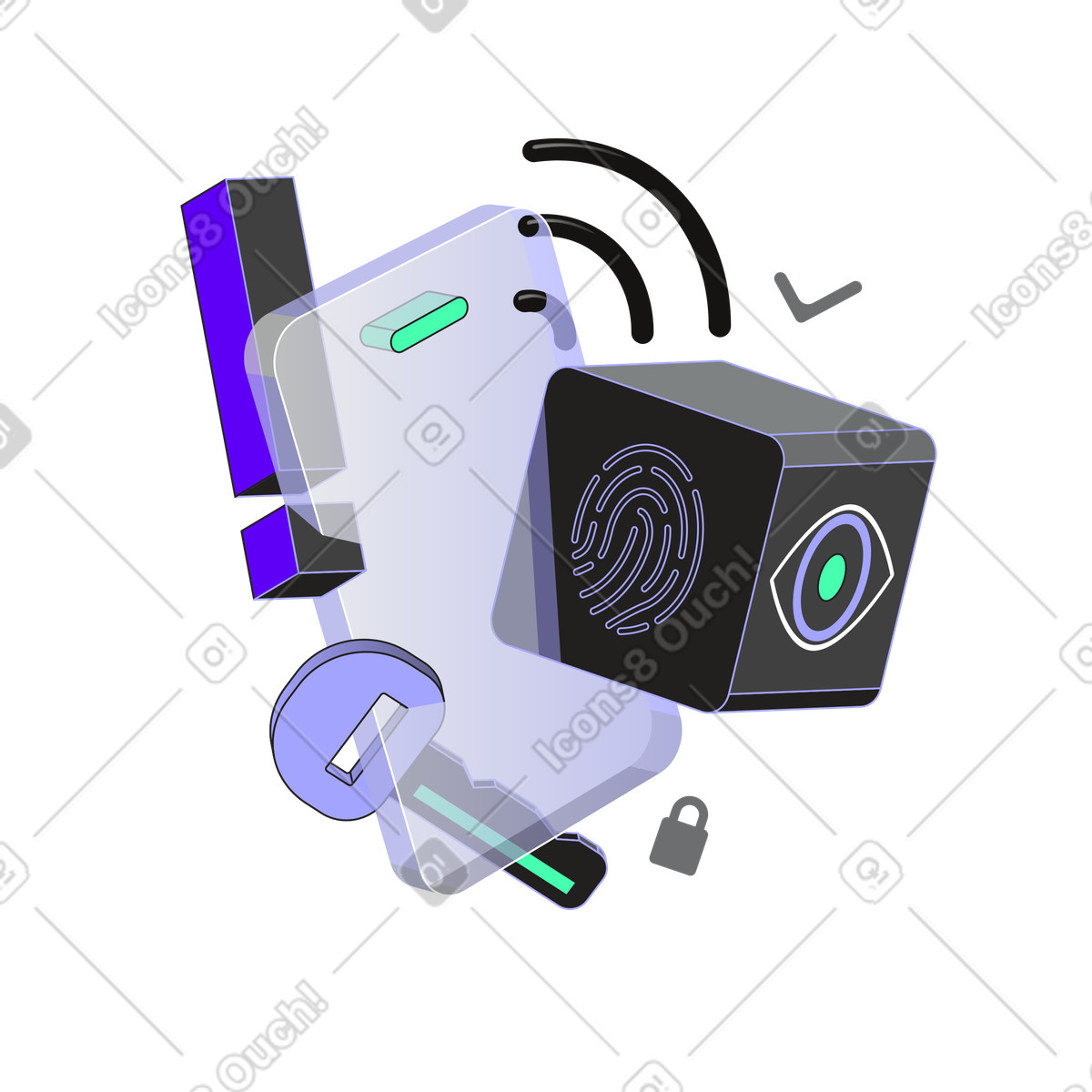 Ilustração de Segurança biométrica no celular em estilo Incut para baixar em PNG, SVG