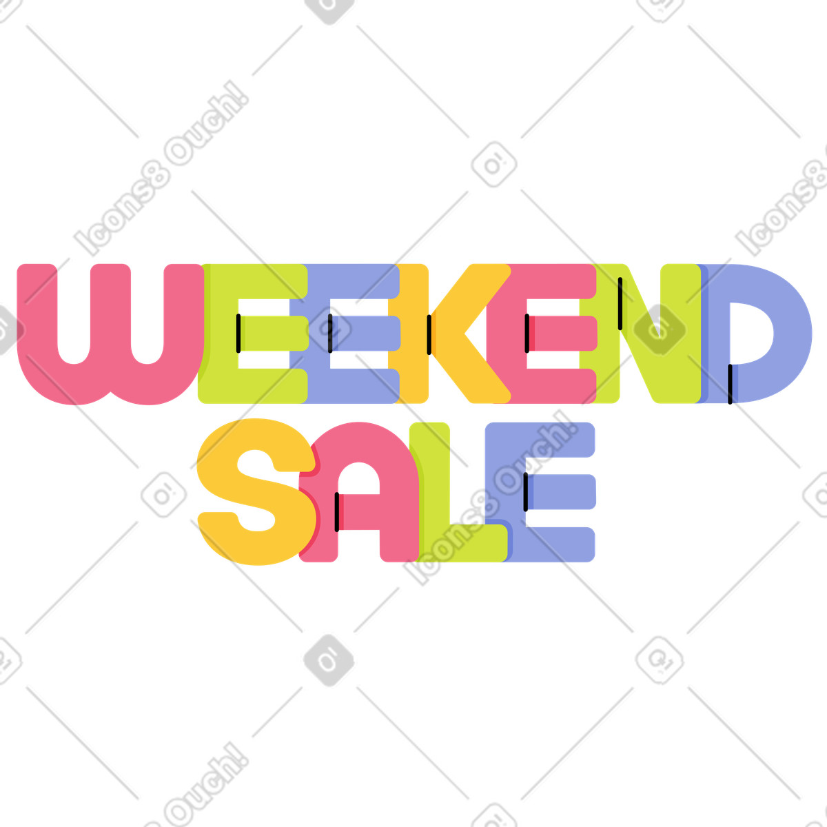 Ilustración Venta de fin semana letras jugosas en estilo Juicy a descargar en PNG y SVG