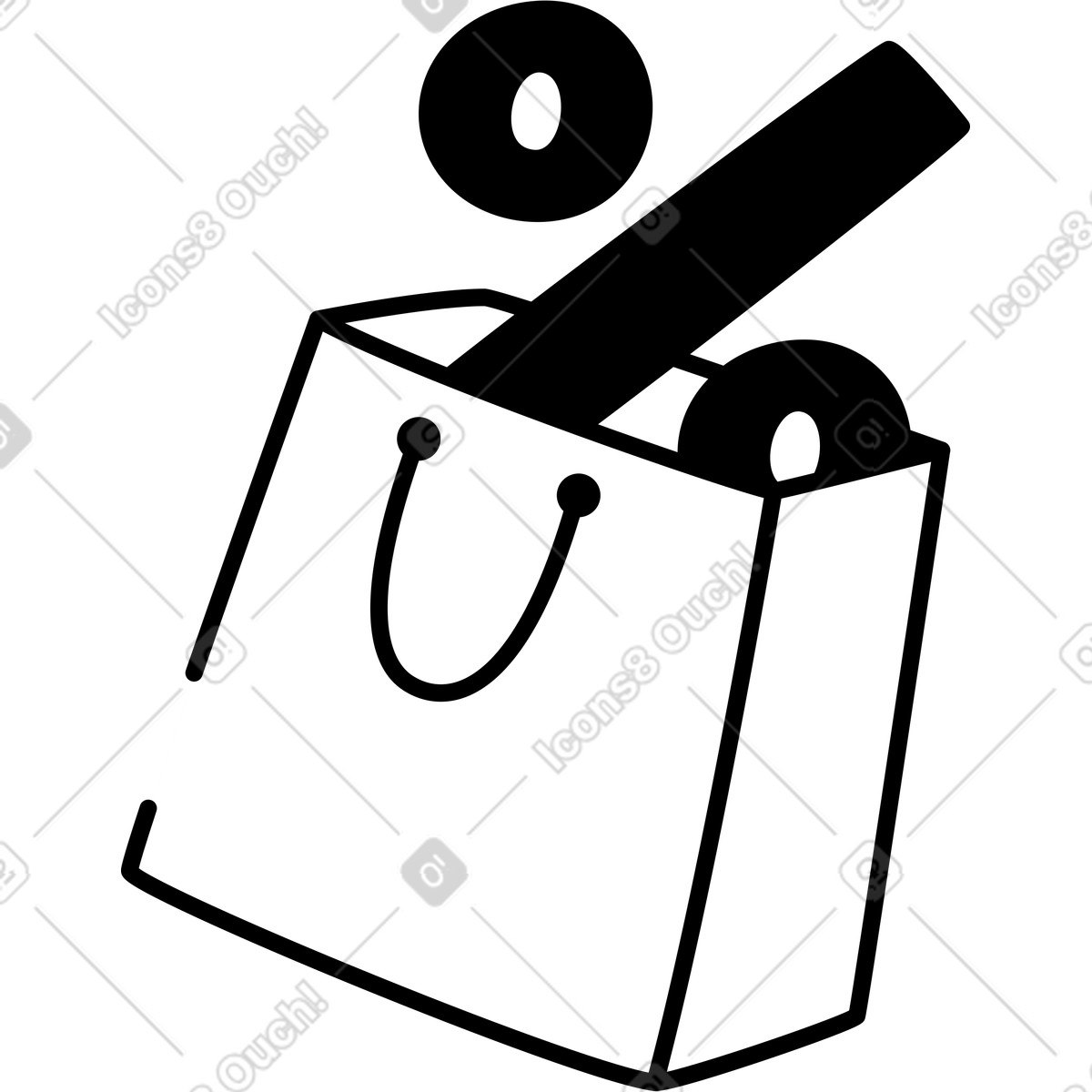 Illustration Shopping bag with curved handle minimal black and white drawing dans le style Notion Line Art à télécharger aux formats PNG, SVG