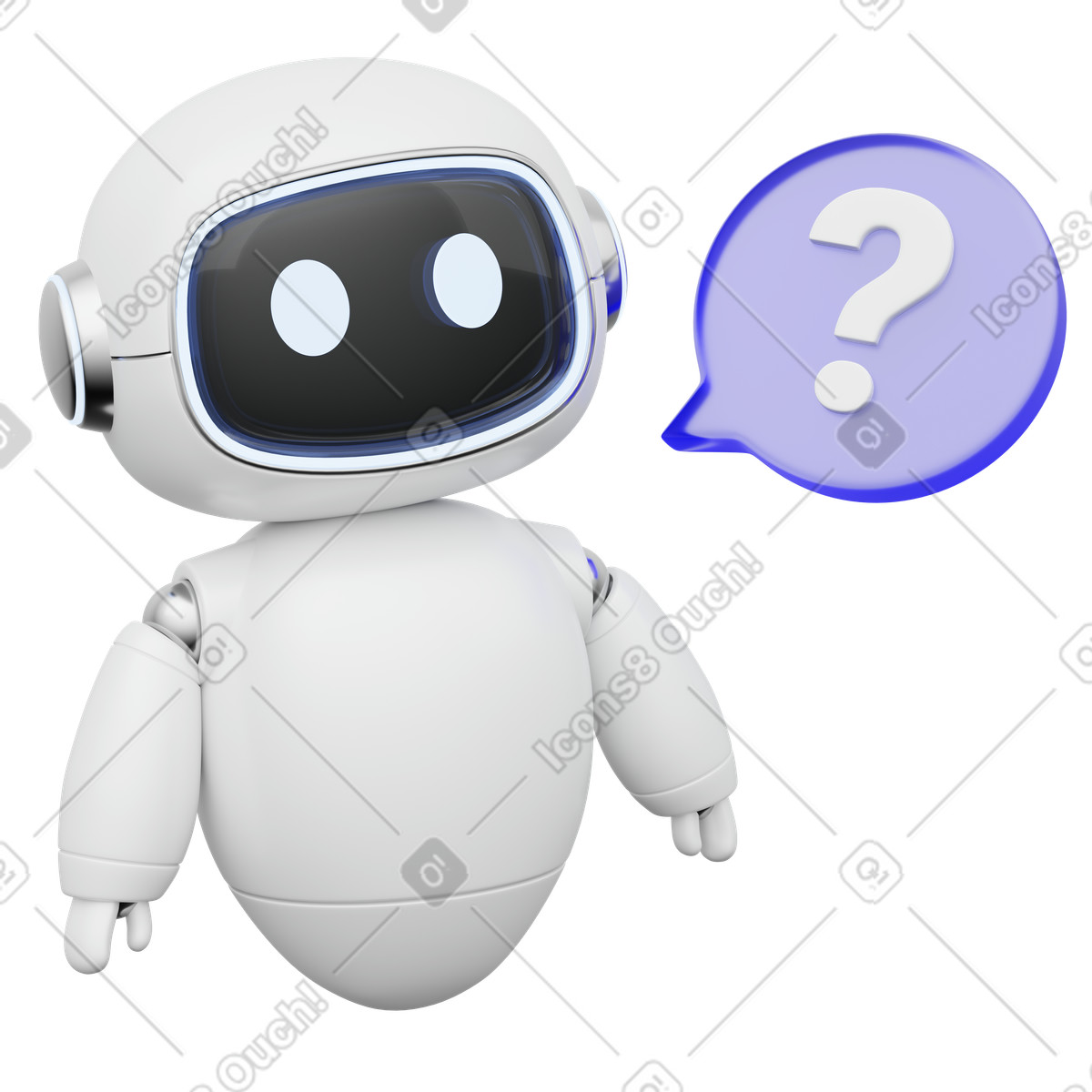 Virtual assistant bot answering questions in helpdesk chat illustration 3D Playful style download PNG, SVG