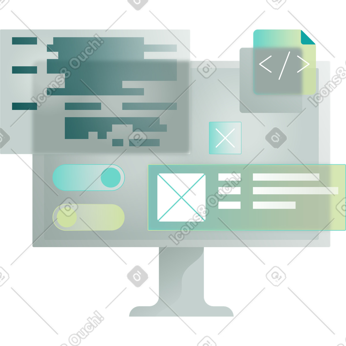 Monitor mit schnittstelle-Illustration im Office-Stil als Download in PNG, SVG