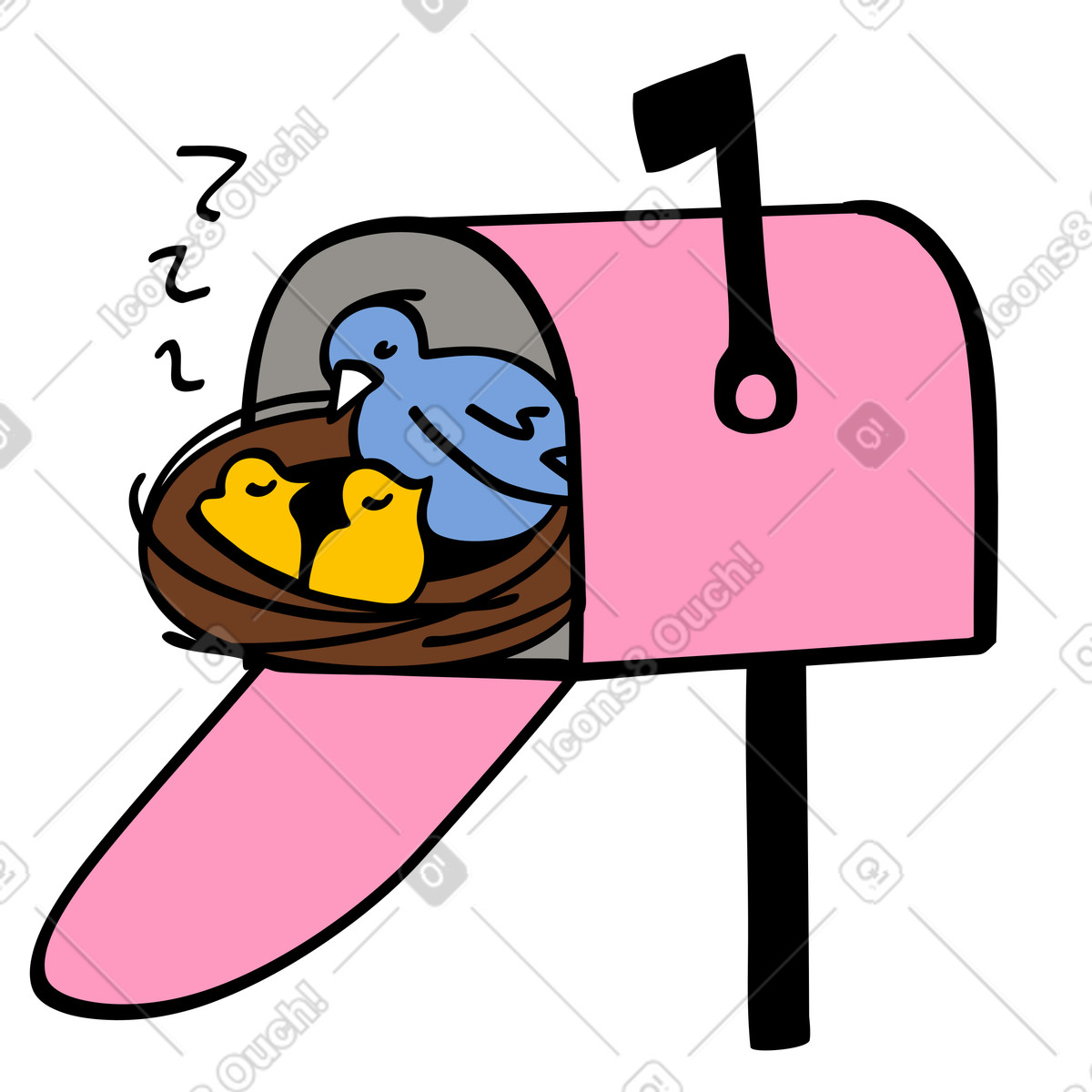 Bird nest in mailbox with no mail illustration Comic style download PNG, SVG