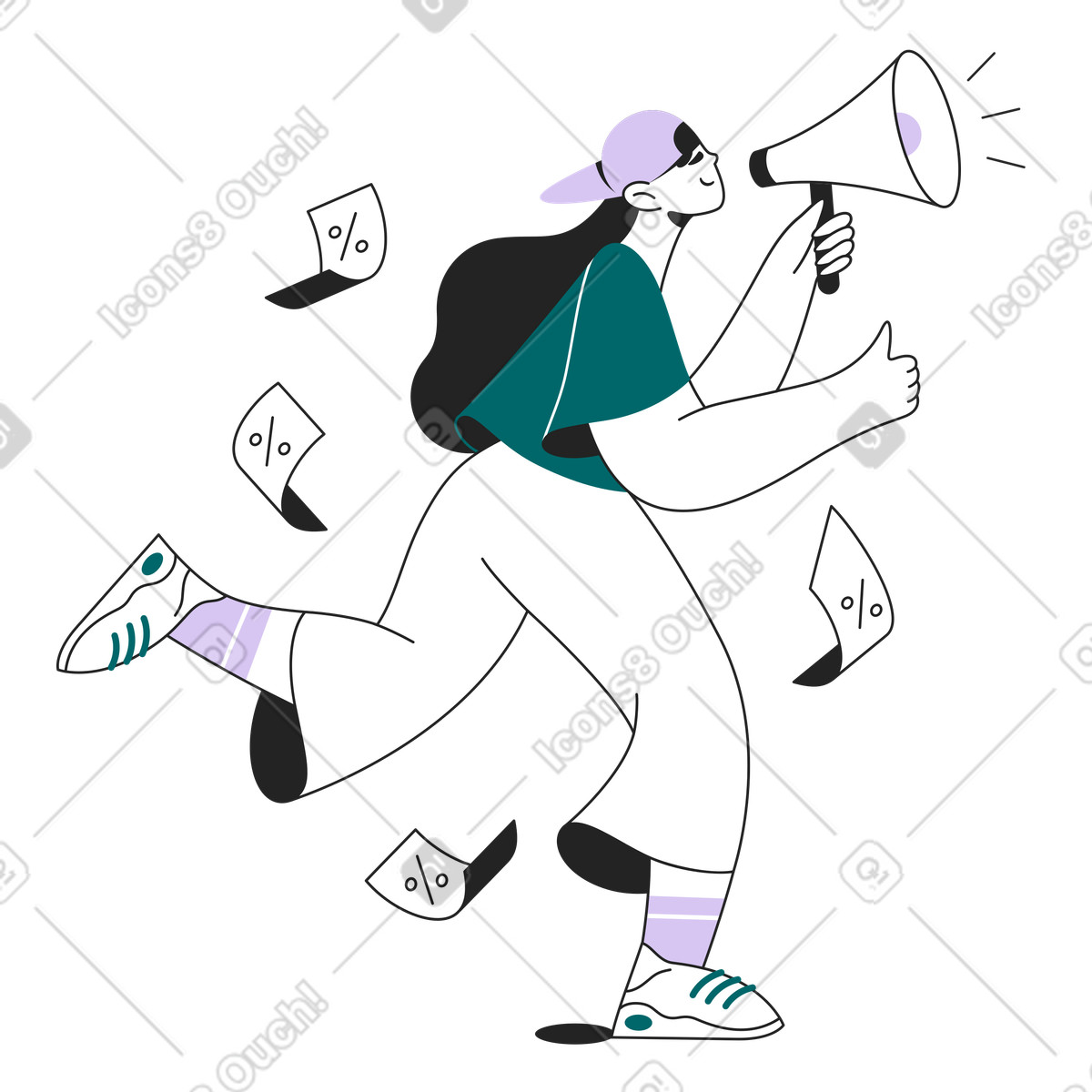 Marketing specialist using megaphone for promotion, sale notification or brand awareness-Illustration im Sammy Line-Stil als Download in PNG, SVG