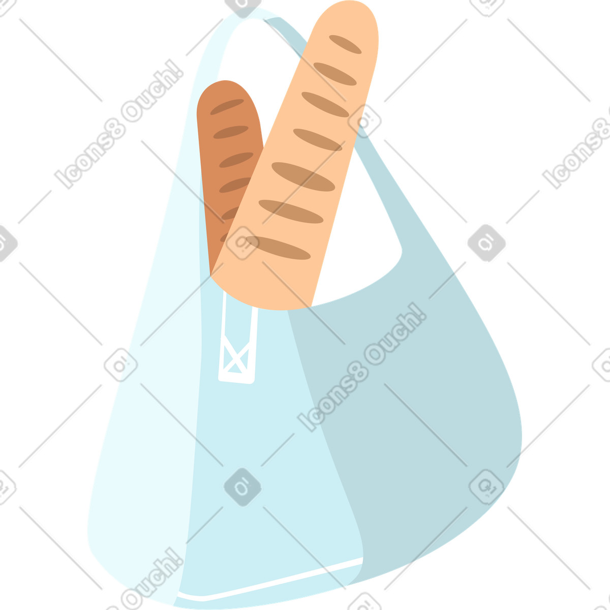 Blue bag with loaf of bread illustration in Lagom style download in PNG, SVG