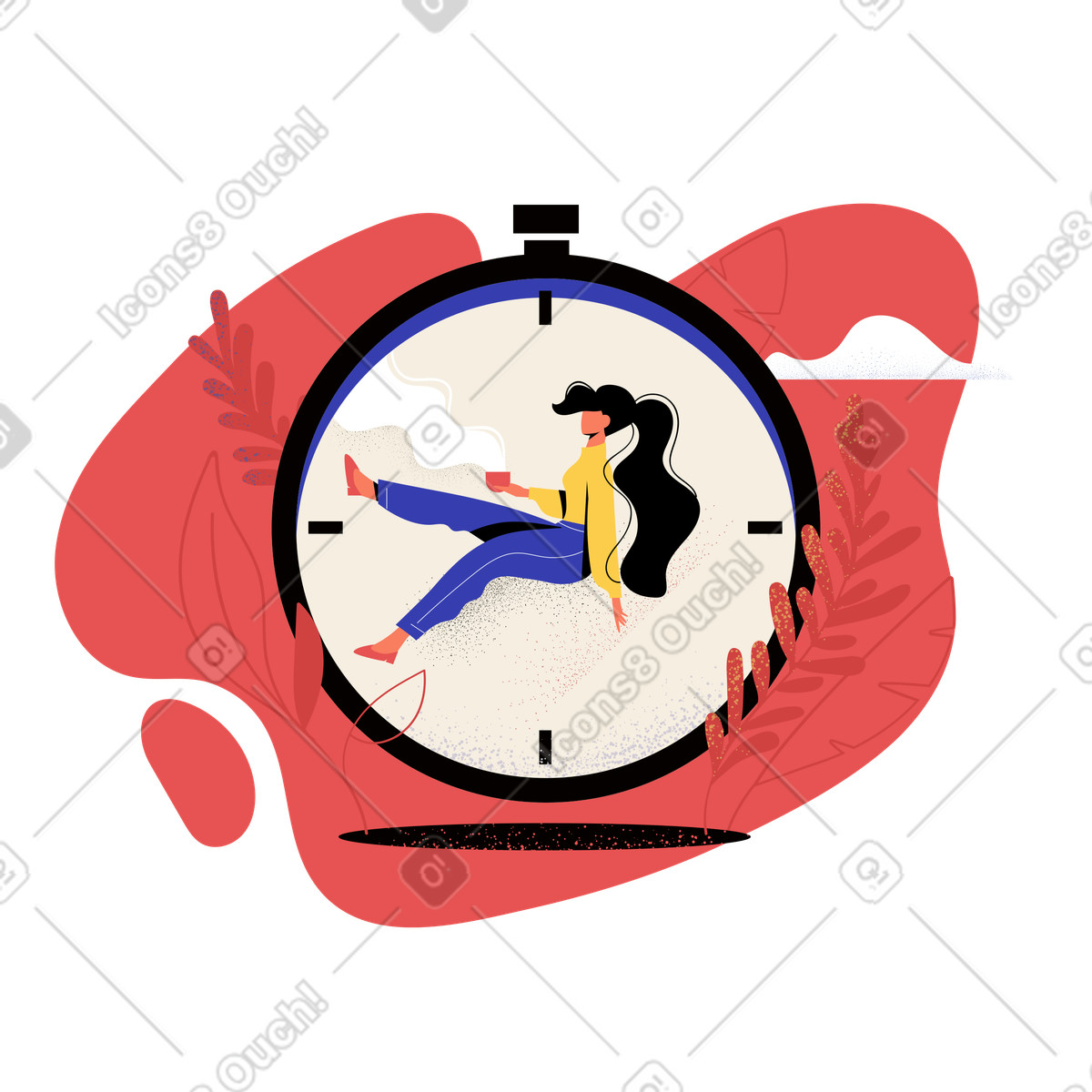 A clock with woman sitting on top of it illustration in Pale style download in PNG, SVG