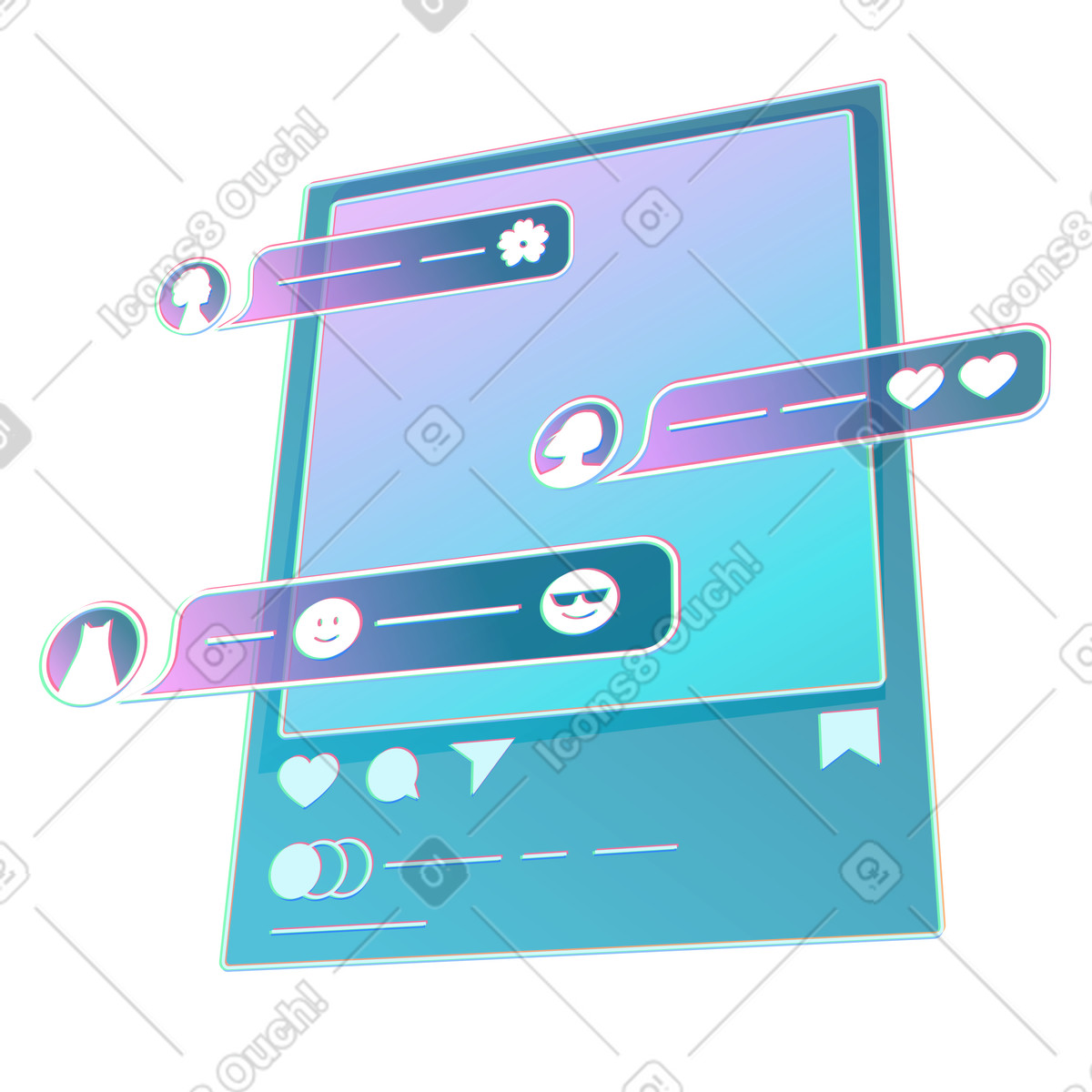 下载 Neon 风格的 Social media post with comments and emoji, Community feedback response 插画，支持 PNG、SVG 格式