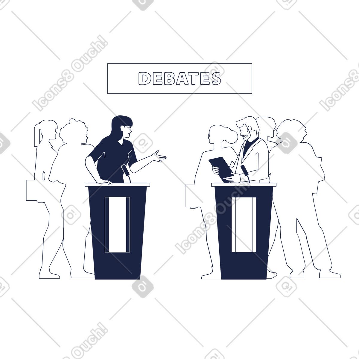 Ilustração de Debates partidários em no estilo Urban Line para baixar em PNG, SVG