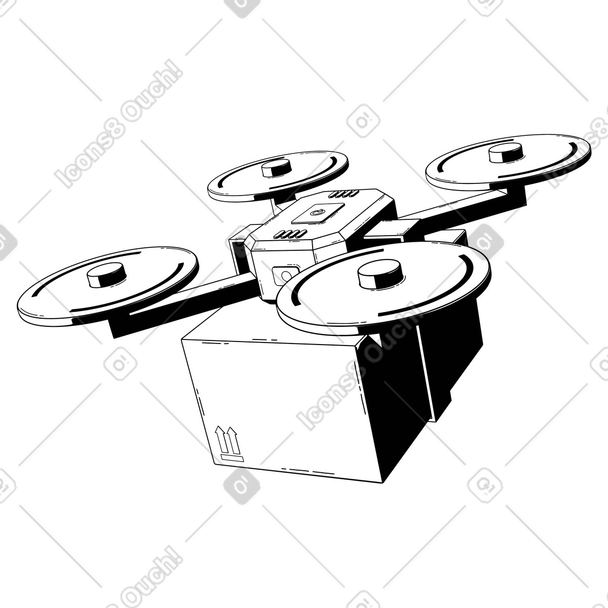 Drone carrying box in flight, express shipping technology illustration 3D Techny Line style download PNG, SVG