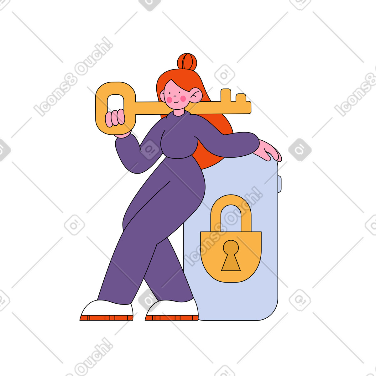 Donna con una chiave di blocco sicurezza informatica illustrazione in stile Bloom scarica in PNG, SVG