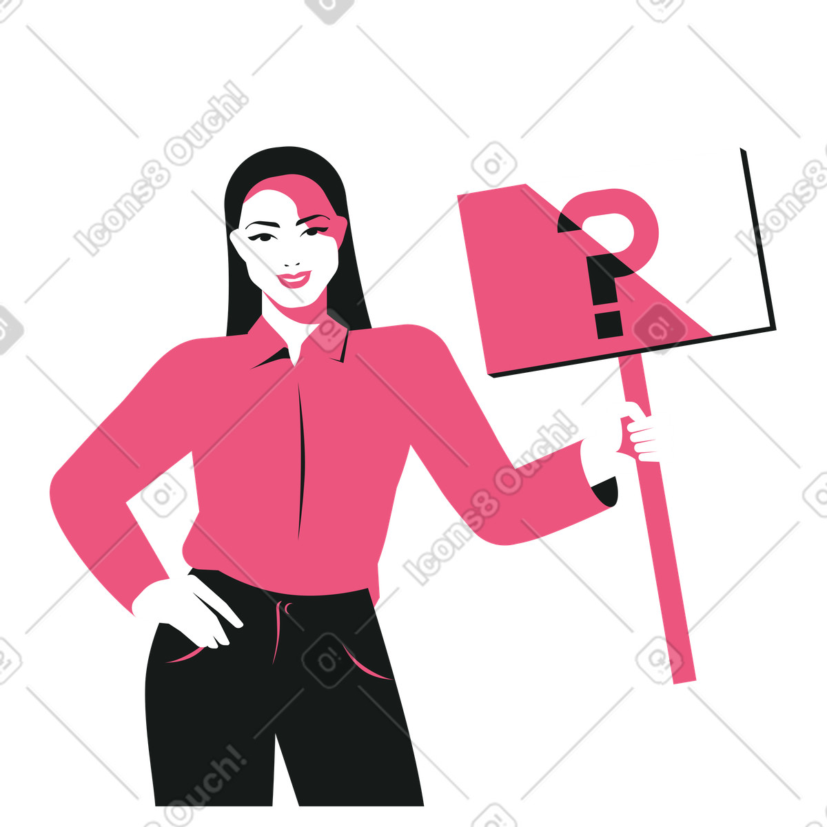 Ilustração de Mulher segurando uma placa com pergunta em no estilo Lounge para baixar em PNG, SVG