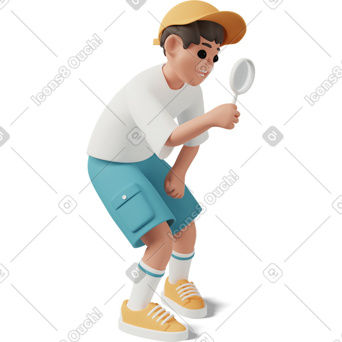 Ilustração de Boy with magnifier in hand em no estilo 3D Casual life para baixar em PNG, SVG