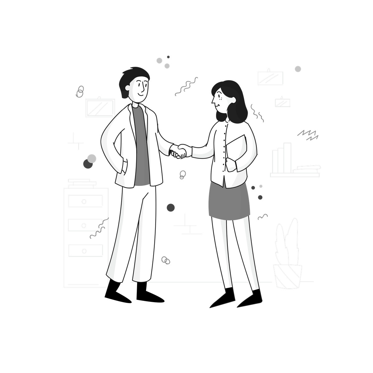 Two colleagues shaking hands illustration partnership clipart graphics for collaboration