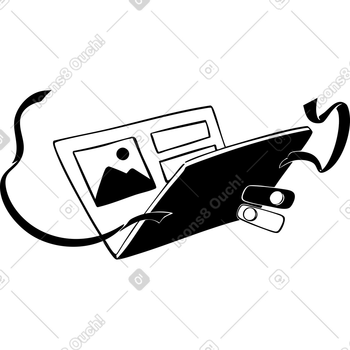 Ilustración Portátil con cintas en estilo Line a descargar en PNG y SVG