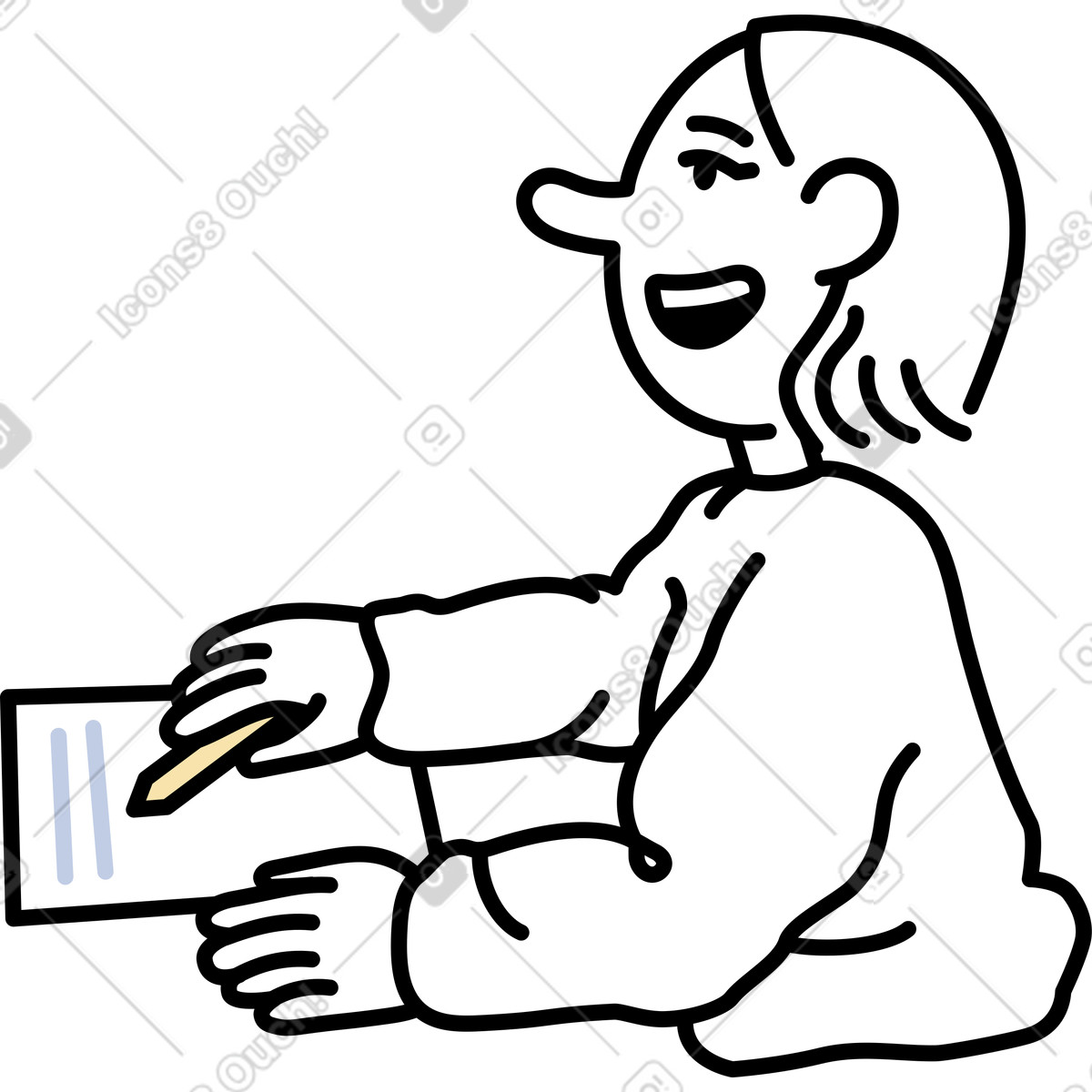 Notes 스타일의 젊은 여성이 무언가를 쓰고 있다 일러스트레이션 PNG, SVG 다운로드