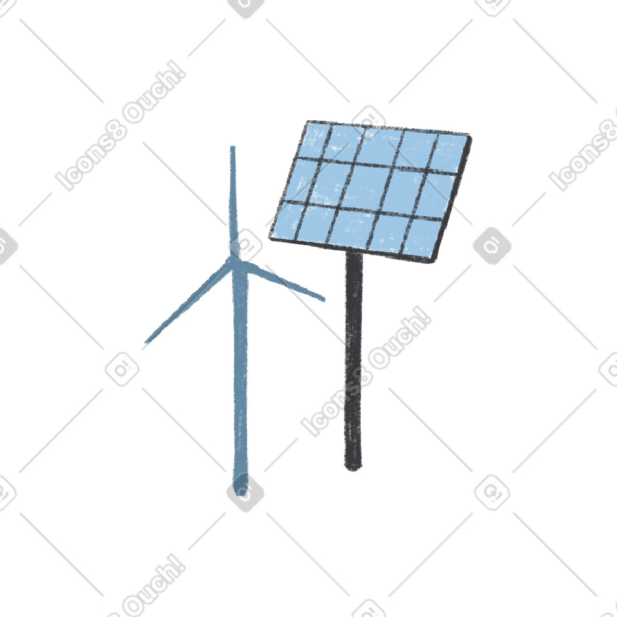 Wind turbine and solar battery illustrazione in stile Chalky scarica in PNG, SVG
