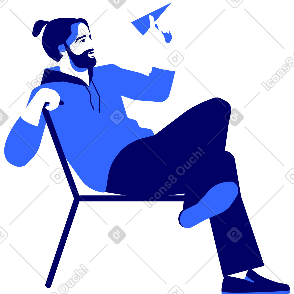 下载 Lounge 风格的 坐在椅子上的人发射纸飞机 插画，支持 PNG、SVG 格式