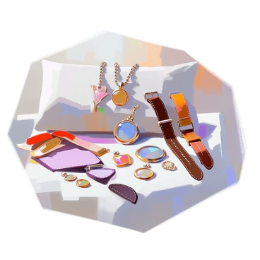 A collection of fashionable accessories displayed on a soft fabric surface. The arrangement includes several interchangeable pendants, showcasing different designs such as a star, a heart, and a geometric shape. Nearby, various straps in different colors and materials, such as leather and fabric, are neatly laid out. Each strap complements the pendants and has unique features, like intricate stitching or embellishments. The overall scene emphasizes versatility and style, inviting the viewer to imagine the combinations.