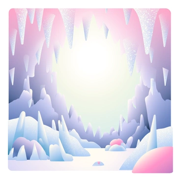 A mysterious cave system features shimmering stalactites and stalagmites that are formed from crystallized sugar. The stalactites hang from the ceiling, glistening in various shades of white and pale pink, resembling icicles made of sugar. Below, the stalagmites rise from the ground, their jagged forms reflecting light and creating a sparkling effect. The cave walls are lined with more sugar formations, creating an enchanting atmosphere. Soft light filters into the cave from cracks in the ceiling, illuminating the sugary landscape and casting delicate shadows on the ground.