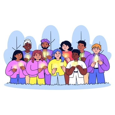 A candlelight vigil with people gathered, holding candles and expressing love and support.