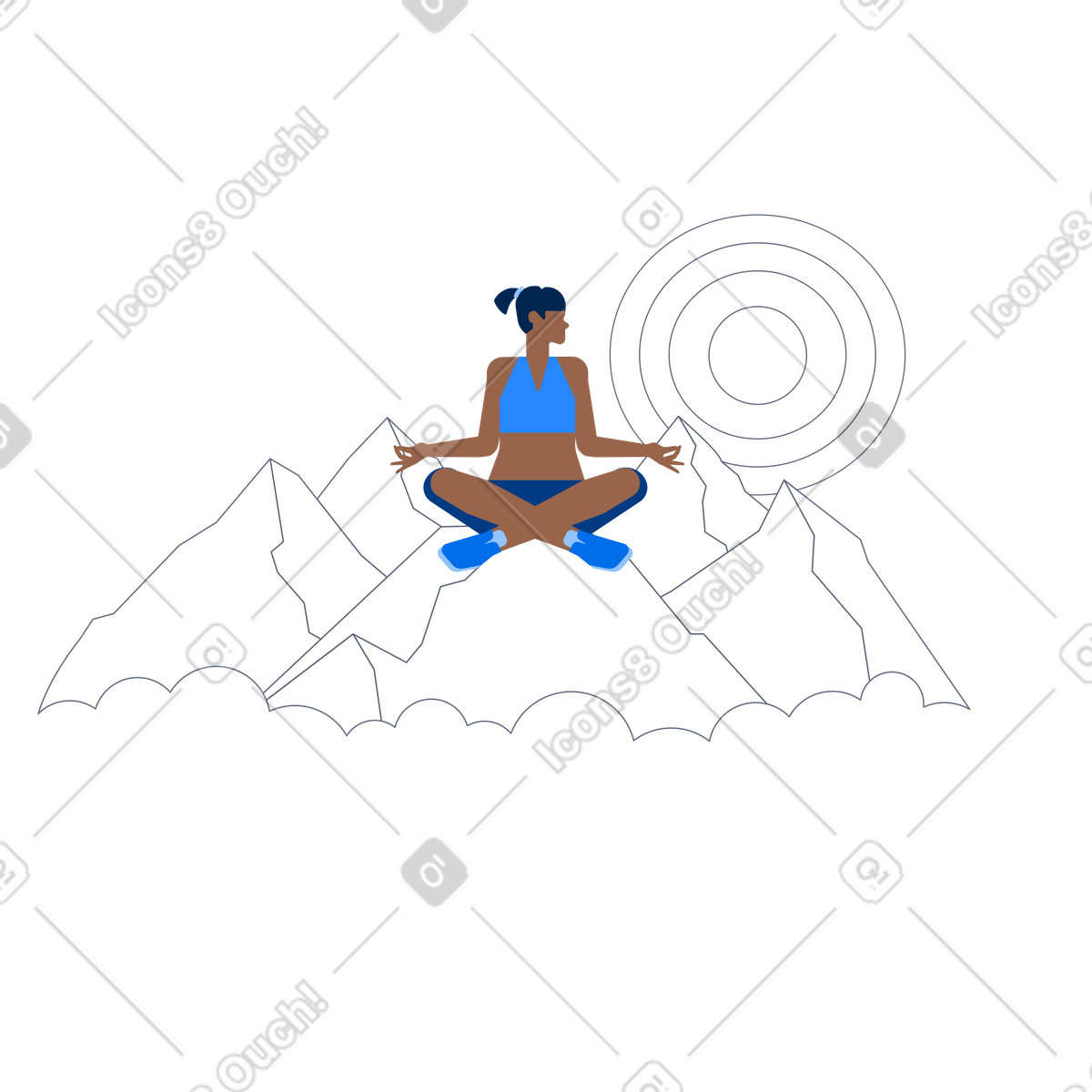 Meditating on mountain peak, mindfulness and inner peace-Illustration im Urban-Stil als Download in PNG, SVG