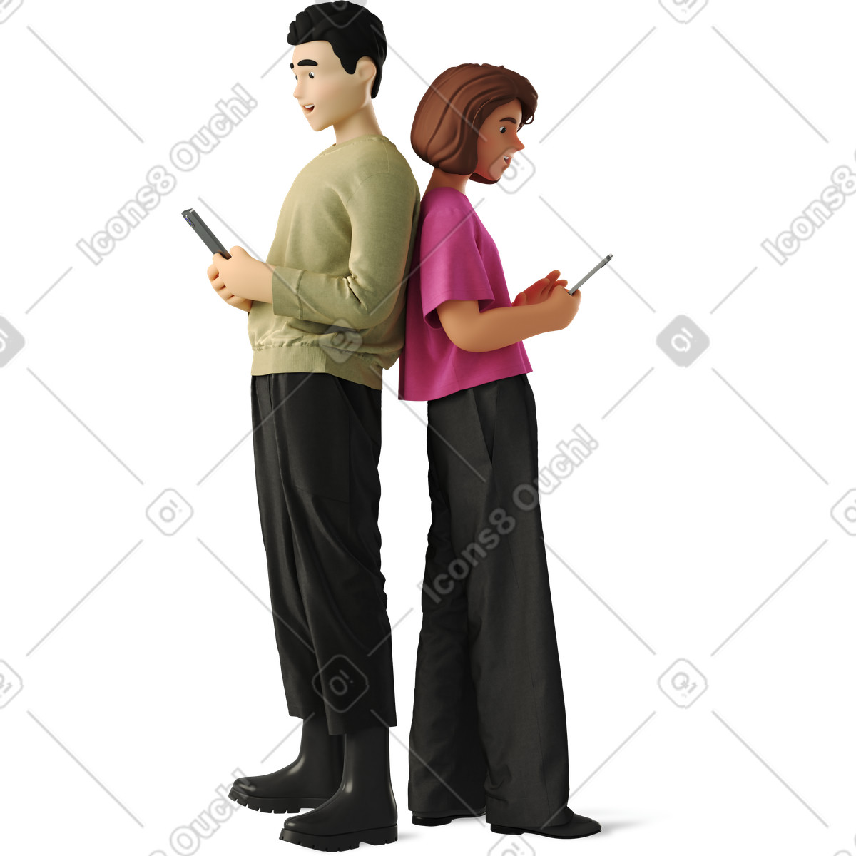 Man and woman with their backs to each other illustration in 3D Business style download in PNG, SVG