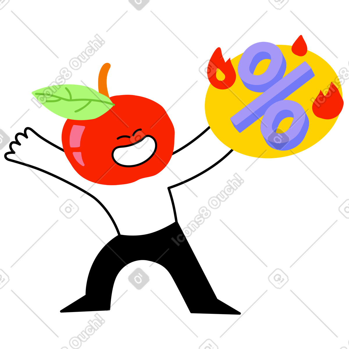 Ilustración Personaje encabezado por apple ofrece una oferta increíble en estilo Giggle a descargar en PNG y SVG