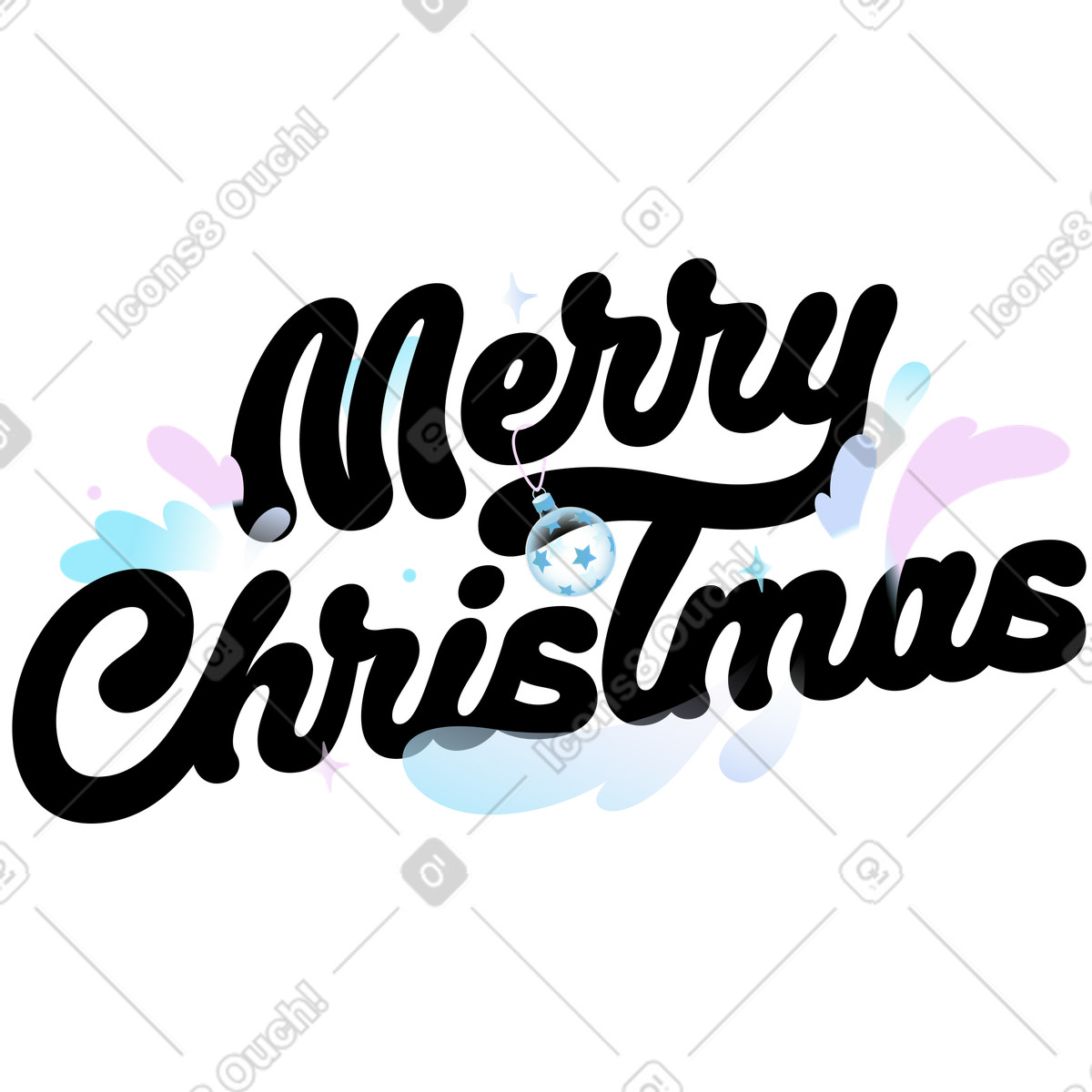 Merry Christmas festive lettering with bauble, Holiday greeting design illustration in Airy style download in PNG, SVG