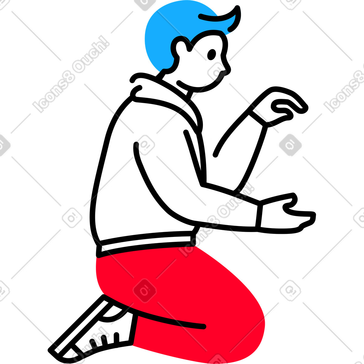 Mann, der auf seinen knien sitzt-Illustration im Transistor-Stil als Download in PNG, SVG